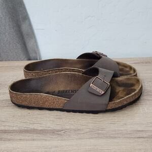 BIRKENSTOCK Women’s Single Strap Cork Madrid Sandals Size 40 US 9 Brown Slides